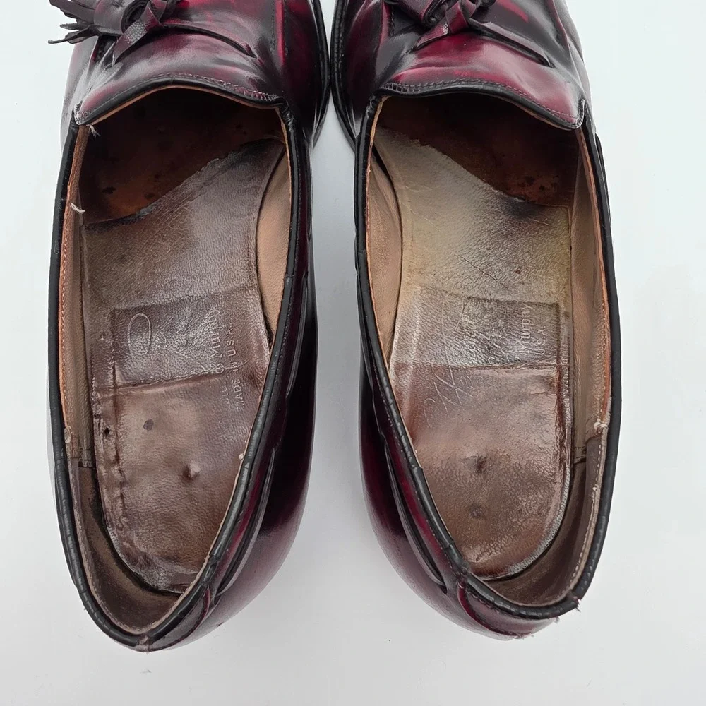Johnston & Murphy Heritage Vintage Tassel Loafers Mens 9.5 C Oxblood Leather USA